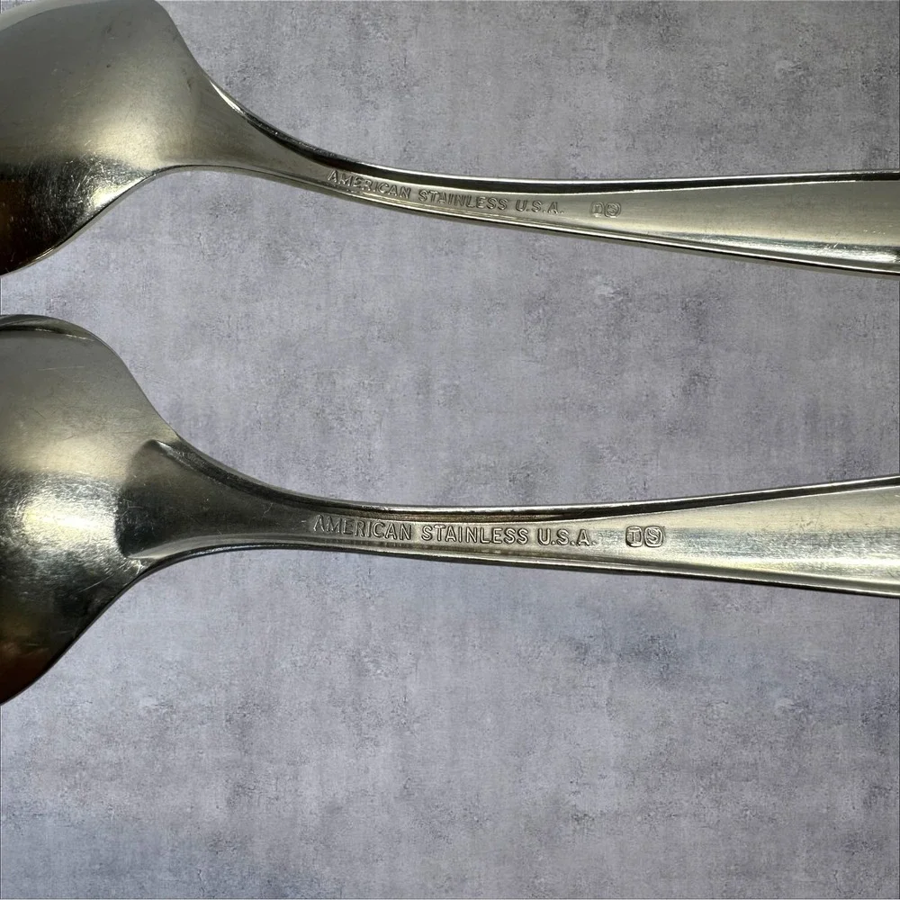 American Stainless Salad Servers Set Silver Tone Mid Century Modern USA Made